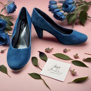 Shoes Easy Spirit Blue Suede 3 Inch High Heel Pumps Anti Gravity USA Size 7.5